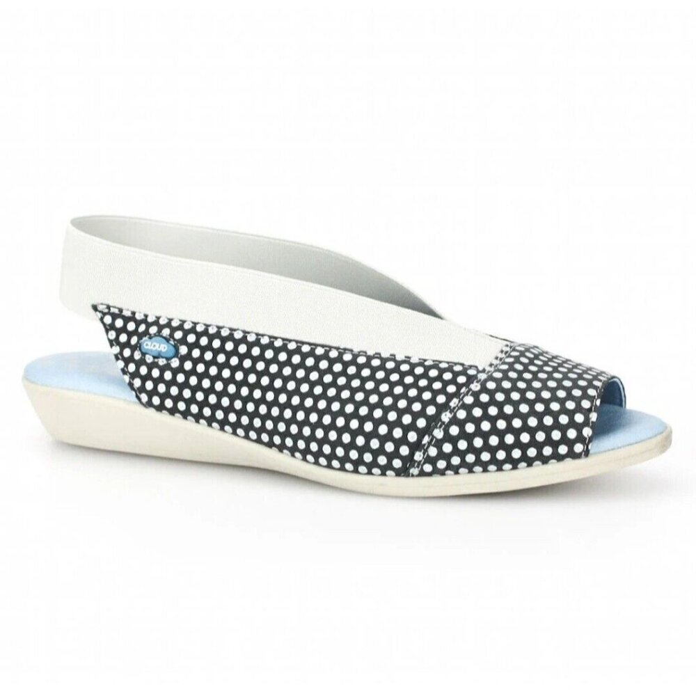 Cloud‎ Caliber Prints Pop Supreme Polka Dot  Wedge Sandal Black White Gray Sz 11